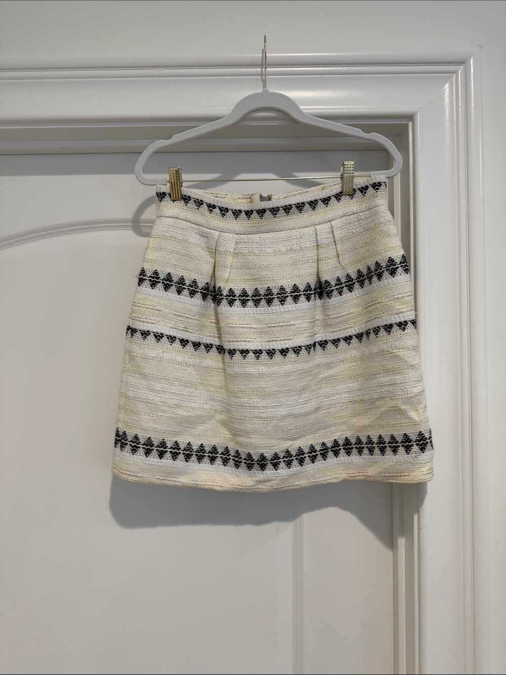 Anthropologie Cream Mini Skirt with Black Geometric Bands